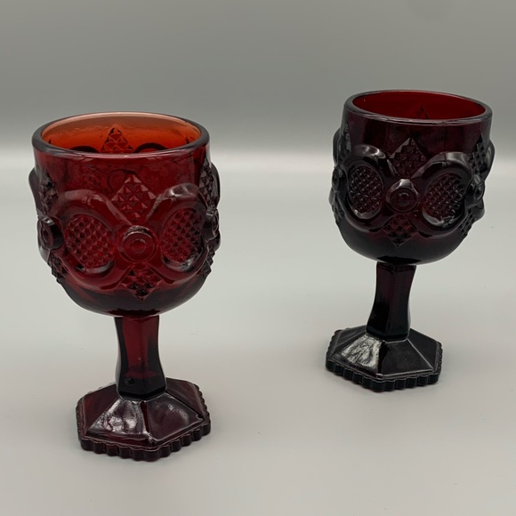Vintage Ruby Red Glass 1876 Avon Ruby Red Cape Cod Small Wine Goblet - Picture 1 of 3